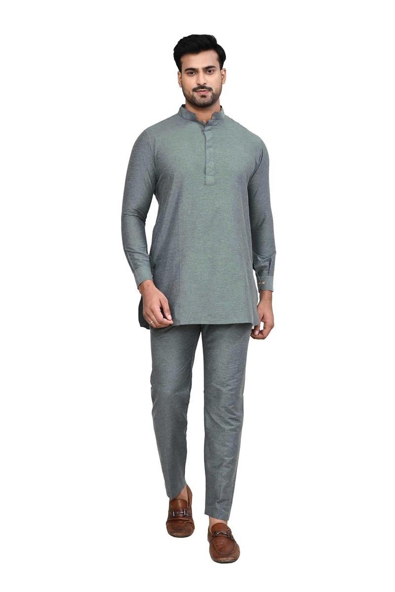 POLY2FAB Hathkargha Men’s Solid Pattern Kurta Pajama Set | Full Sleeve Traditional Ethnic Wear with Mandarin Collar | Comfortable Festive & Wedding Outfit for Men - Image 1